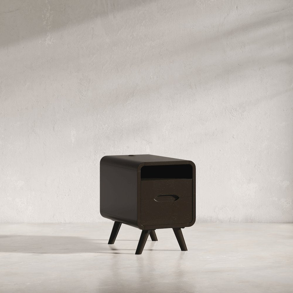 Mid-Century Modern USB Charging Curved Chairside End Table with Storage Drawers