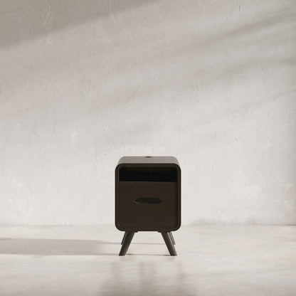 Mid-Century Modern USB Charging Curved Chairside End Table with Storage Drawers
