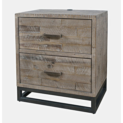 Modern Coastal 25" Distressed Solid Wood Nightstand with USB Charging