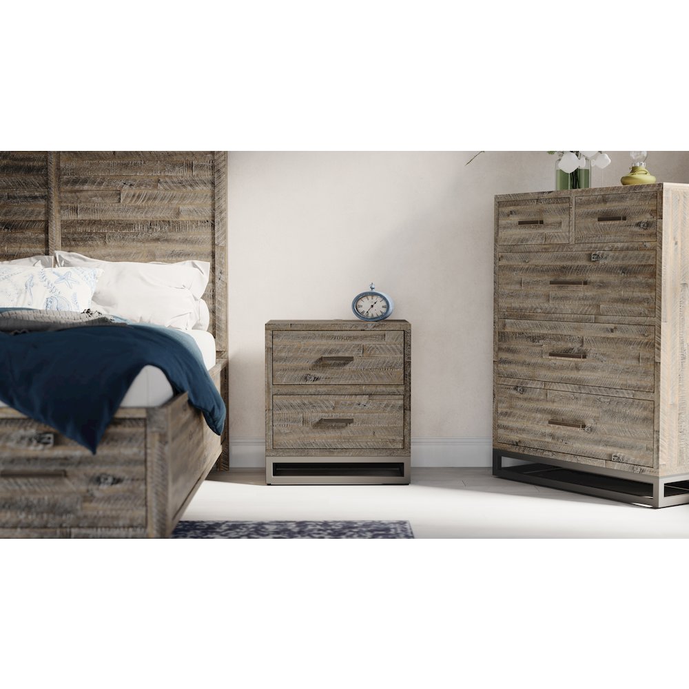 Modern Coastal 25" Distressed Solid Wood Nightstand with USB Charging