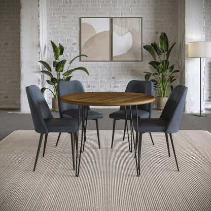 Five Piece 42" Round Mid-Century Modern Dining Set with Faux Leather Chairs