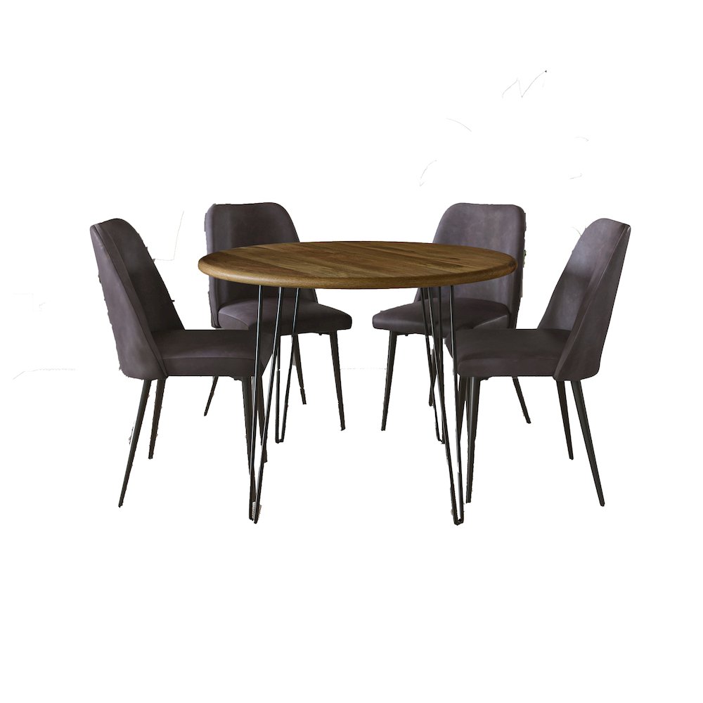 Five Piece 42" Round Mid-Century Modern Dining Set with Faux Leather Chairs