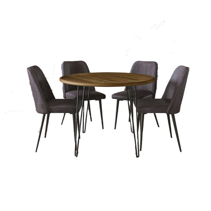 Five Piece 42" Round Mid-Century Modern Dining Set with Faux Leather Chairs