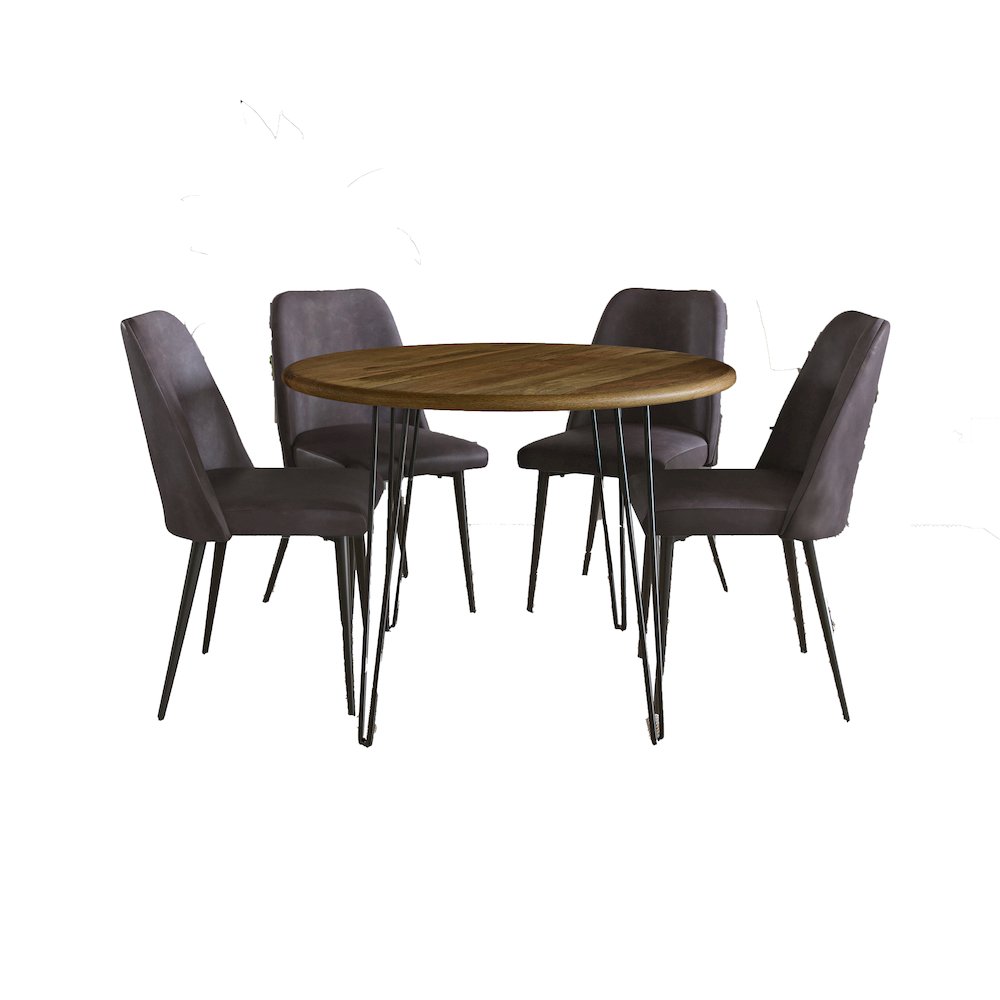 Five Piece 42" Round Mid-Century Modern Dining Set with Faux Leather Chairs