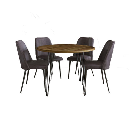 Five Piece 42" Round Mid-Century Modern Dining Set with Faux Leather Chairs
