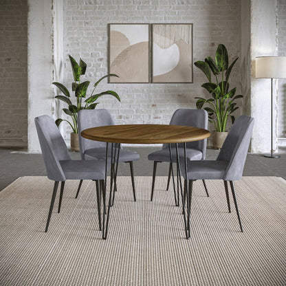 Five Piece 42" Round Mid-Century Modern Dining Set with Faux Leather Chairs