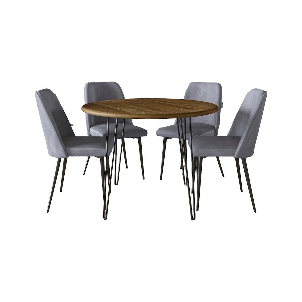 Five Piece 42" Round Mid-Century Modern Dining Set with Faux Leather Chairs