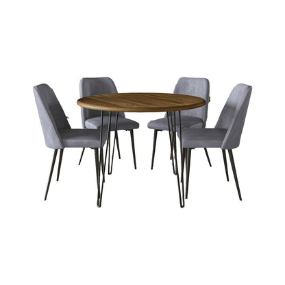 Five Piece 42" Round Mid-Century Modern Dining Set with Faux Leather Chairs
