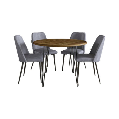 Five Piece 42" Round Mid-Century Modern Dining Set with Faux Leather Chairs