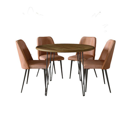 Five Piece 42" Round Mid-Century Modern Dining Set with Faux Leather Chairs