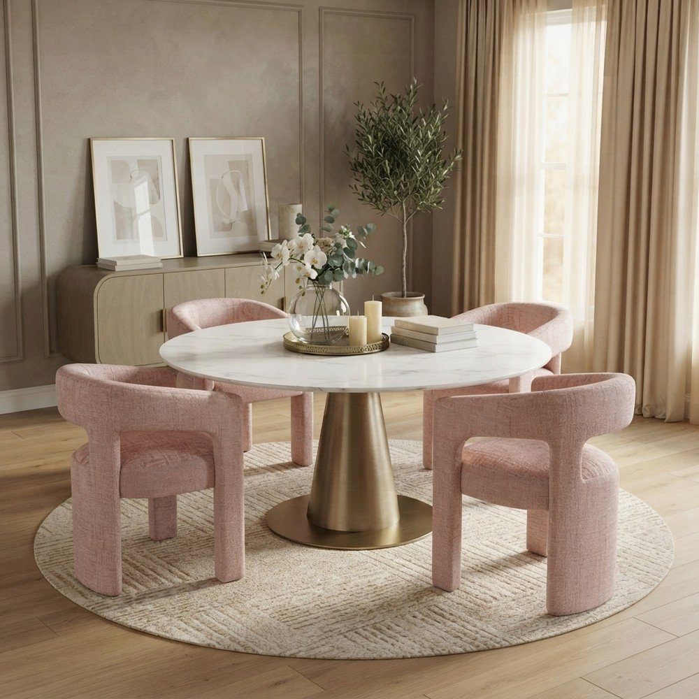 Jacquard Fabric Sculptural Modern Luxury Accent Chairs, Set of 4, Pink