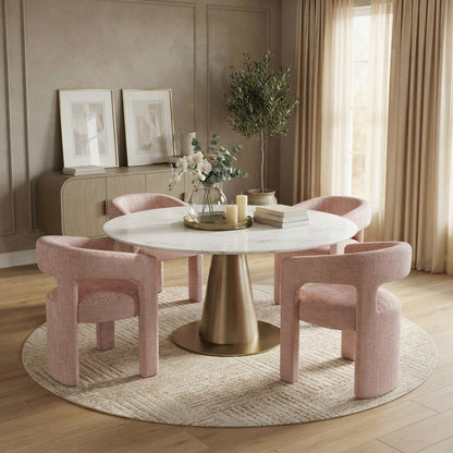 Jacquard Fabric Sculptural Modern Luxury Accent Chairs, Set of 4, Pink