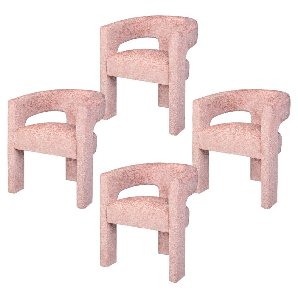 Jacquard Fabric Sculptural Modern Luxury Accent Chairs, Set of 4, Pink