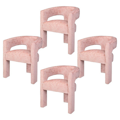 Jacquard Fabric Sculptural Modern Luxury Accent Chairs, Set of 4, Pink
