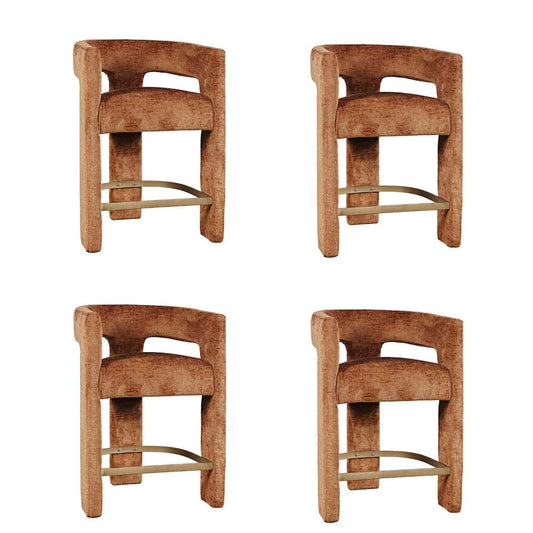 Gwen Modern Luxury Jacquard Fabric Sculpture Counter Stool - Set of 4