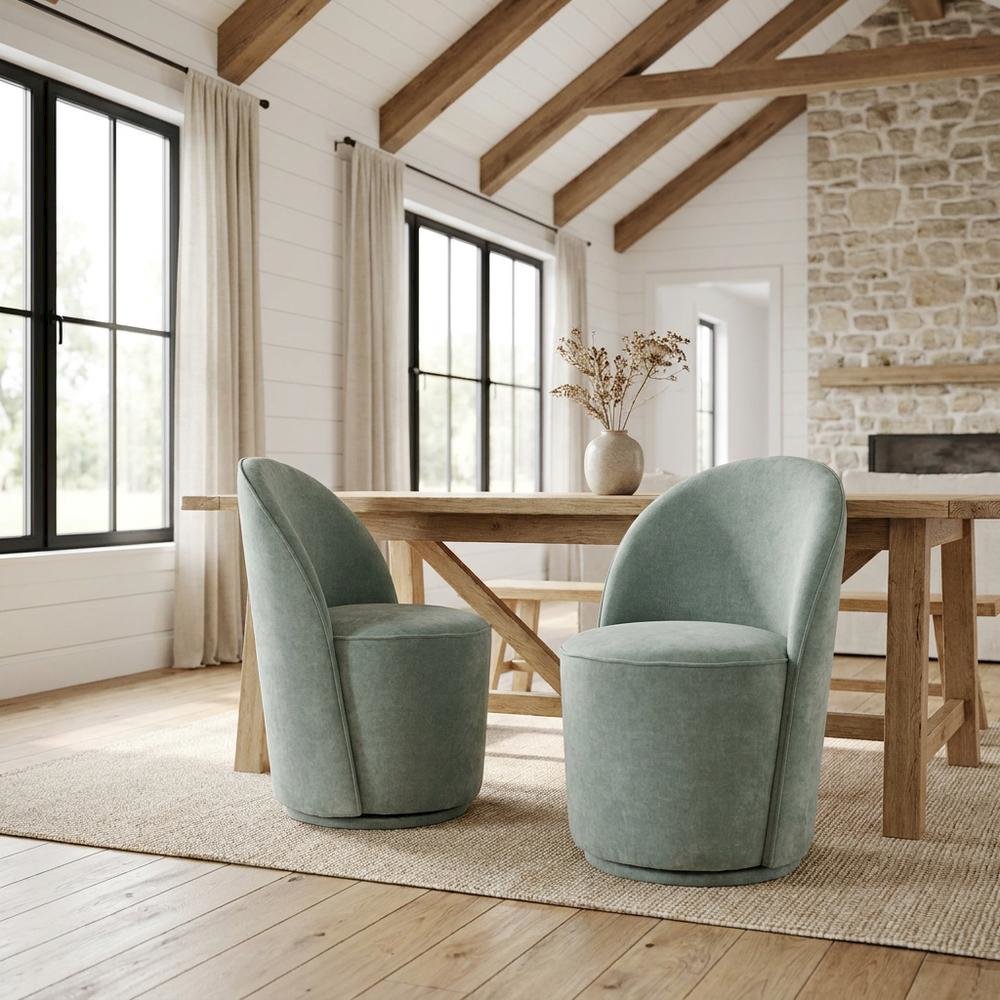 Mid-Century Modern Upholstered Swivel Dining Chair, Blue, Set of 2