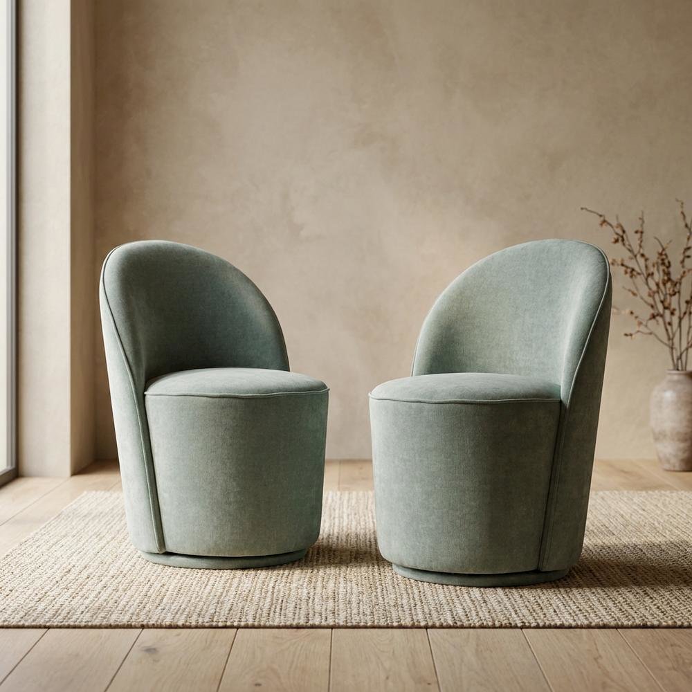 Mid-Century Modern Upholstered Swivel Dining Chair, Blue, Set of 2