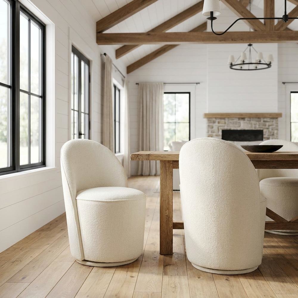 Mid-Century Modern Upholstered Swivel Dining Chair, Natural, Set of 2
