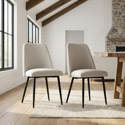 Polyester-Upholstered Modern Dining Chairs with Iron Legs, Grey, Set of 2
