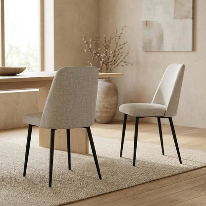 Polyester-Upholstered Modern Dining Chairs with Iron Legs, Grey, Set of 2
