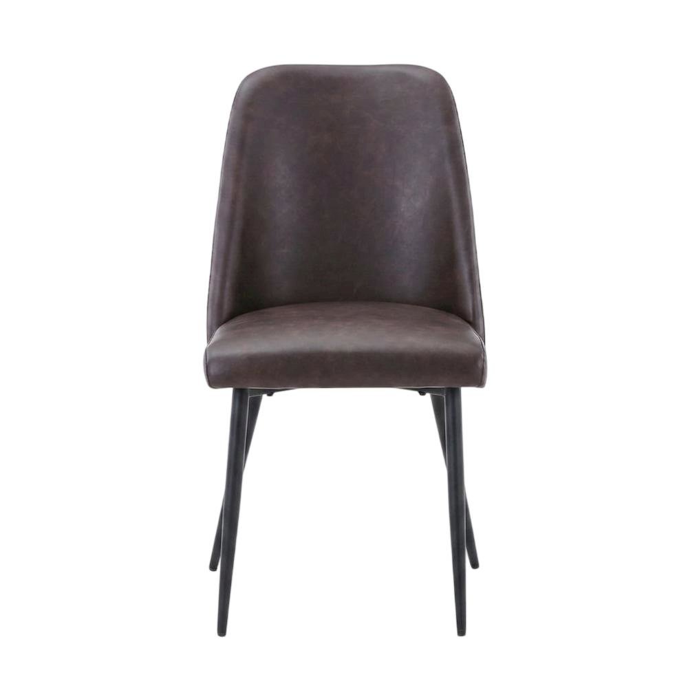 Faux Leather Upholstered Mid-Century Modern Dining Chair, Dark Brown, Set of 2
