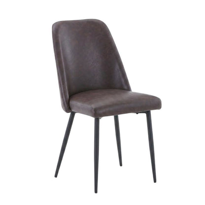 Faux Leather Upholstered Mid-Century Modern Dining Chair, Dark Brown, Set of 2