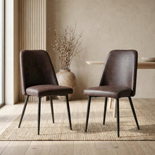 Faux Leather Upholstered Mid-Century Modern Dining Chair, Dark Brown, Set of 2
