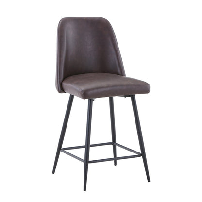Mid-Century Modern Faux Leather Upholstered Counter Height Barstool (Set of 2)