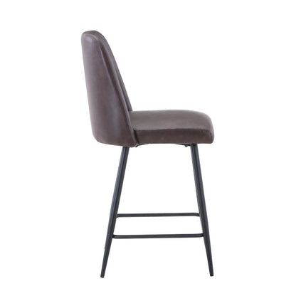 Mid-Century Modern Faux Leather Upholstered Counter Height Barstool (Set of 2)