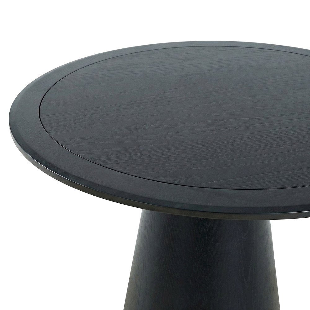 Acacia Veneer Modern Round Pedestal Dining Table, Black, 36" Counter Height