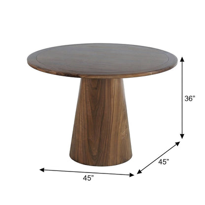 Acacia Veneer Modern Round Pedestal Dining Table, Walnut, 36" Counter Height