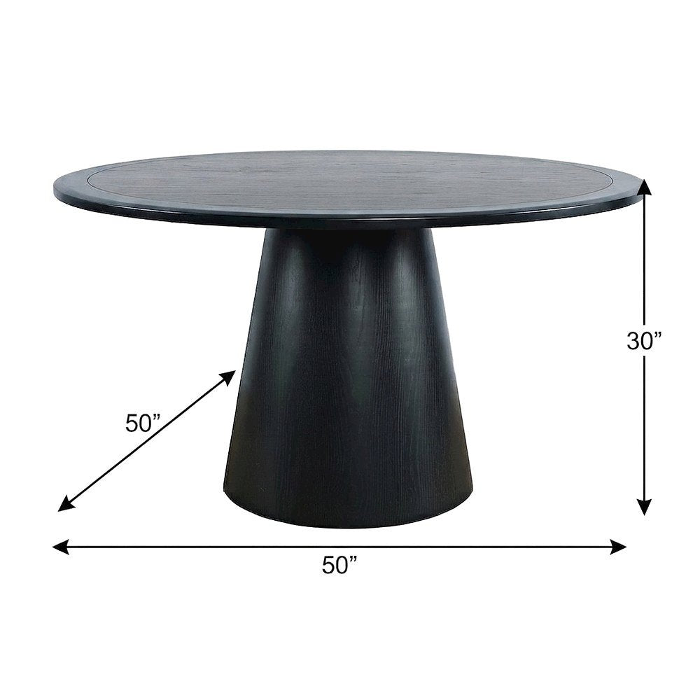 Acacia Veneer Modern Round Pedestal Dining Table, Black, 30" Dining Height