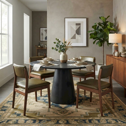 Acacia Veneer Modern Round Pedestal Dining Table, Black, 30" Dining Height
