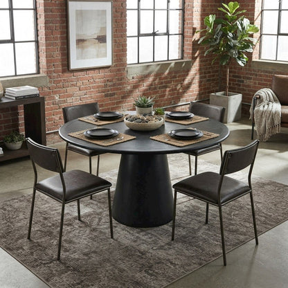 Acacia Veneer Modern Round Pedestal Dining Table, Black, 30" Dining Height
