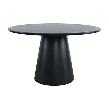 Acacia Veneer Modern Round Pedestal Dining Table, Black, 30" Dining Height