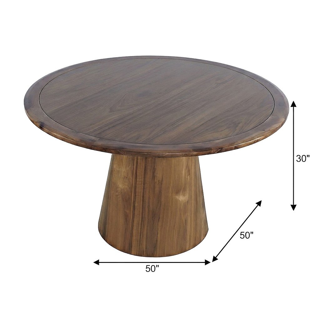 Acacia Veneer Modern Round Pedestal Dining Table, Walnut, 30" Dining Height