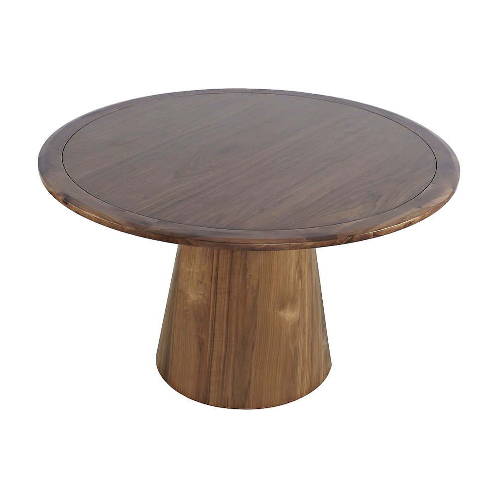 Acacia Veneer Modern Round Pedestal Dining Table, Walnut, 30" Dining Height