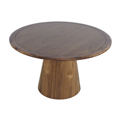 Acacia Veneer Modern Round Pedestal Dining Table, Walnut, 30" Dining Height