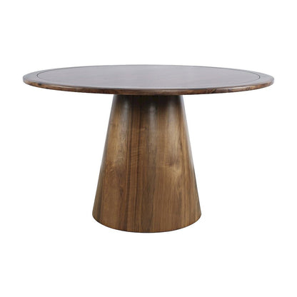 Acacia Veneer Modern Round Pedestal Dining Table, Walnut, 30" Dining Height