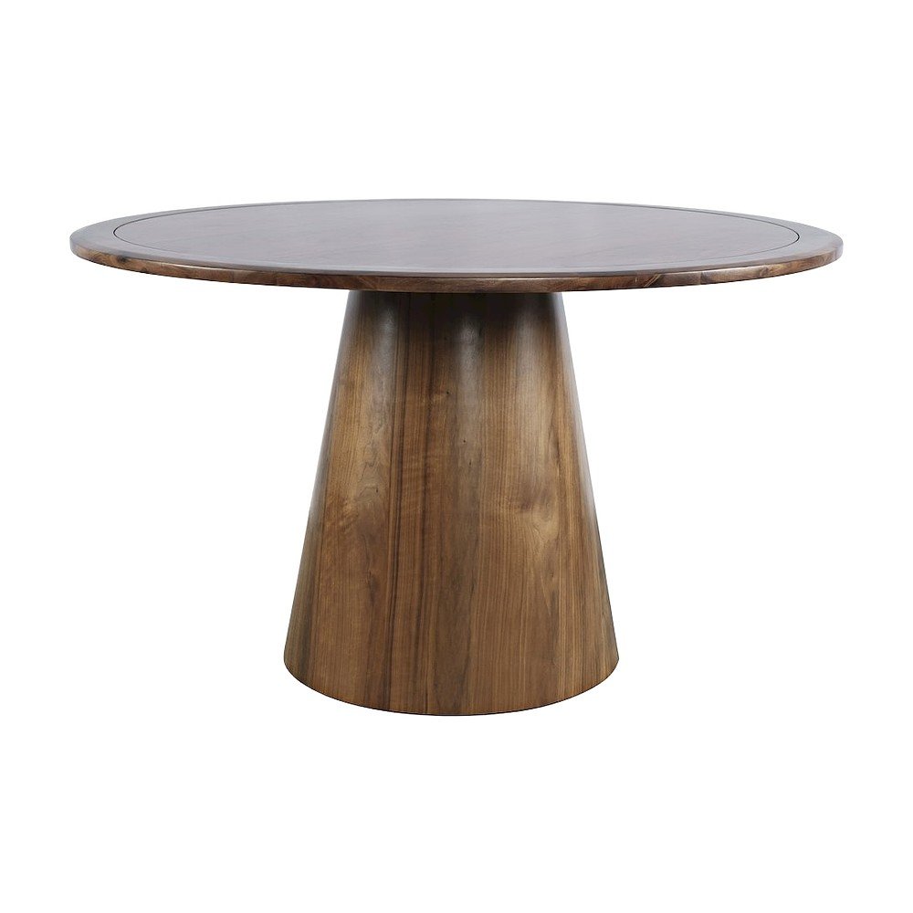 Acacia Veneer Modern Round Pedestal Dining Table, Walnut, 30" Dining Height