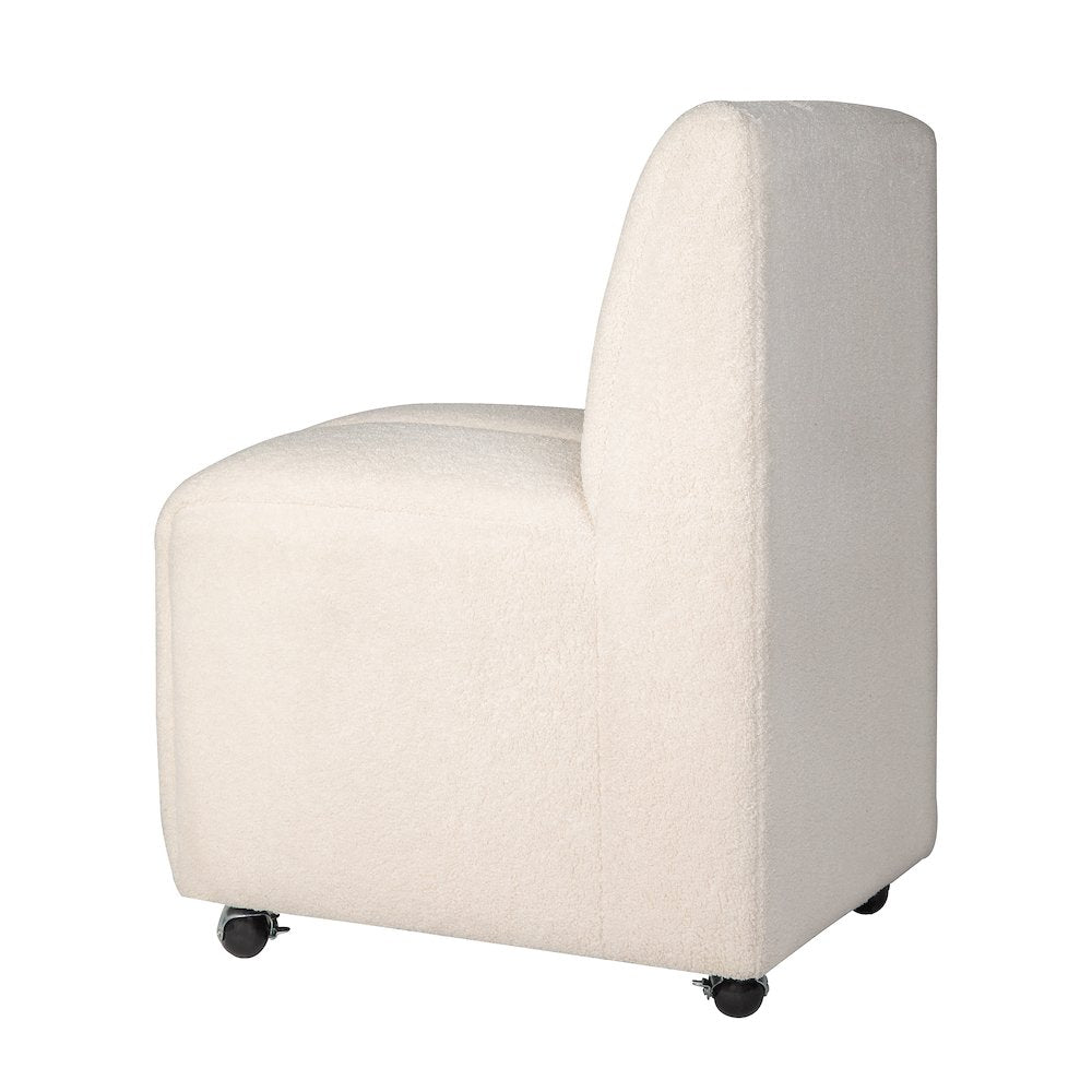 Contemporary Modern Ivory Boucle Upholstered Dining Chair with Wheels (Set of 2)