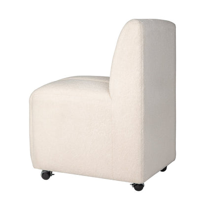 Contemporary Modern Ivory Boucle Upholstered Dining Chair with Wheels (Set of 2)