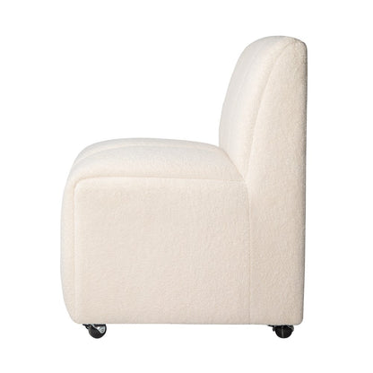 Contemporary Modern Ivory Boucle Upholstered Dining Chair with Wheels (Set of 2)