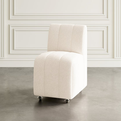 Contemporary Modern Ivory Boucle Upholstered Dining Chair with Wheels (Set of 2)