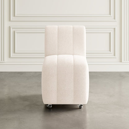 Contemporary Modern Ivory Boucle Upholstered Dining Chair with Wheels (Set of 2)