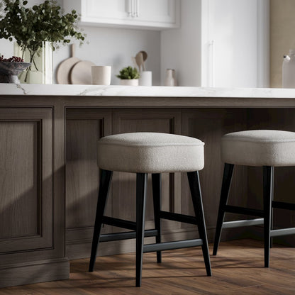 Wes Mid-Century Modern Boucle Upholstery Backless Counter Barstool (Set of 2)