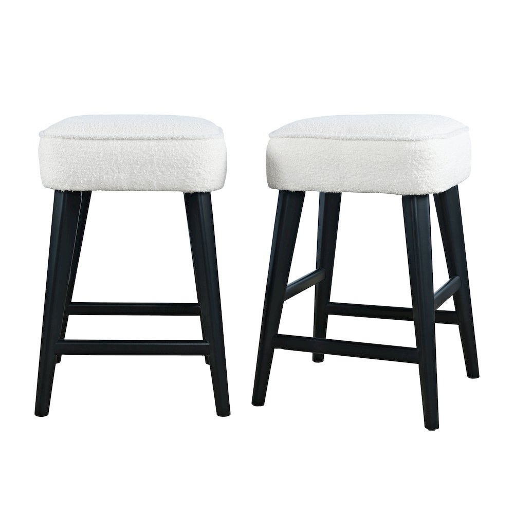 Wes Mid-Century Modern Boucle Upholstery Backless Counter Barstool (Set of 2)