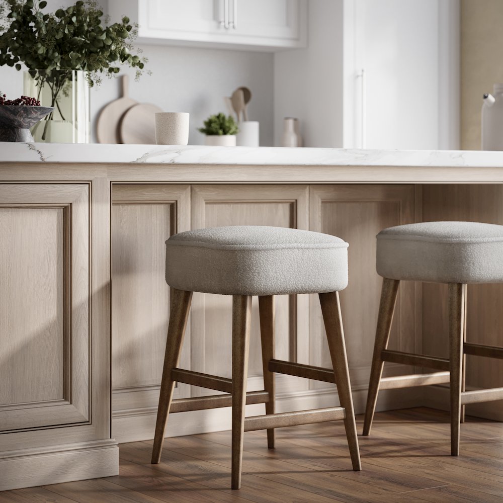 Wes Mid-Century Modern Boucle Upholstery Backless Counter Barstool (Set of 2)