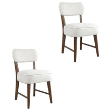 Boucle Upholstered Mid-Century Modern Dining Chairs, Walnut, Set of 2
