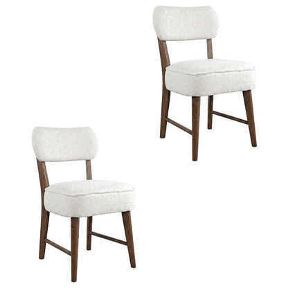 Boucle Upholstered Mid-Century Modern Dining Chairs, Walnut, Set of 2